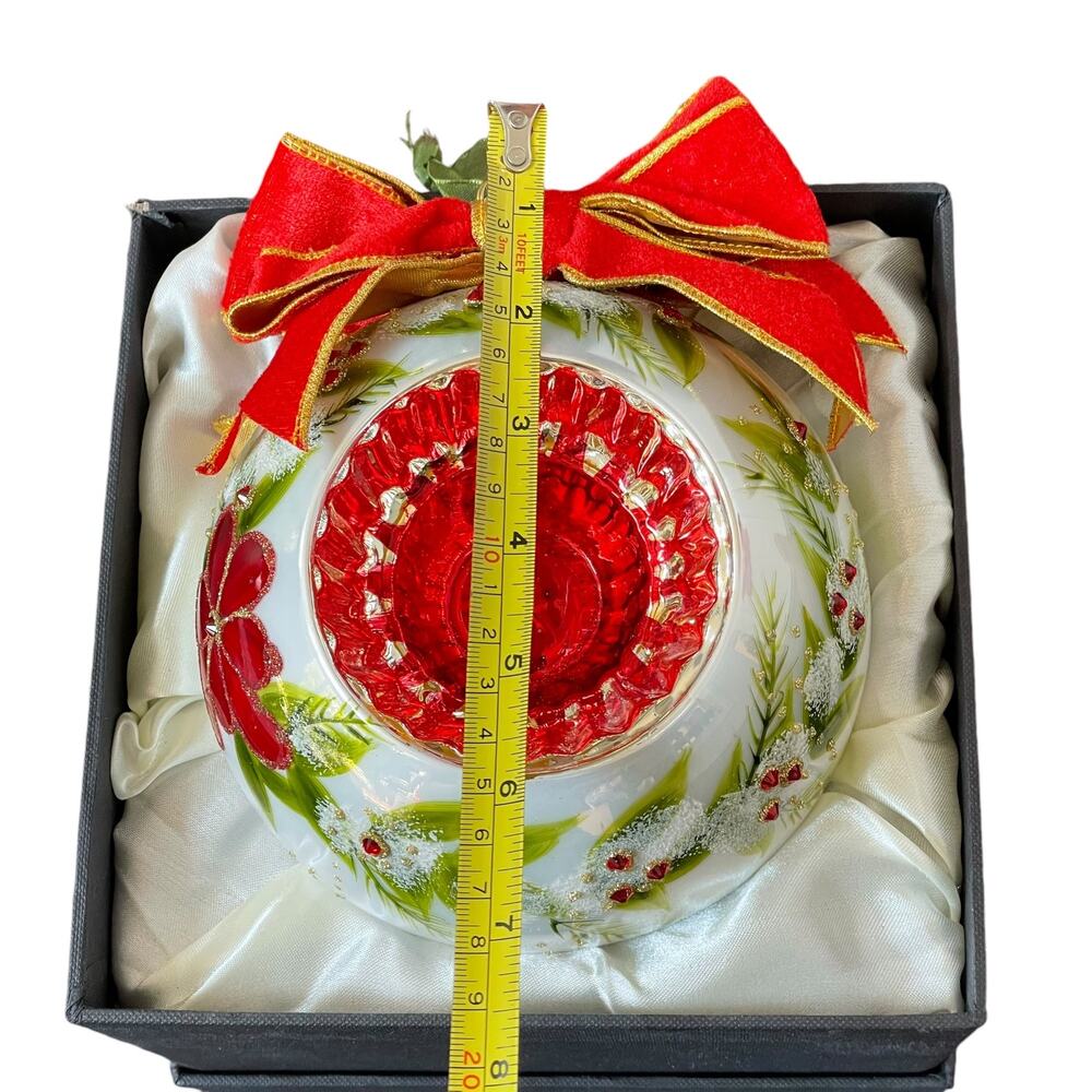 Frontgate Reflector Christmas Ornament 2018 Large 6" Mouth Blown Glass Box WEAR